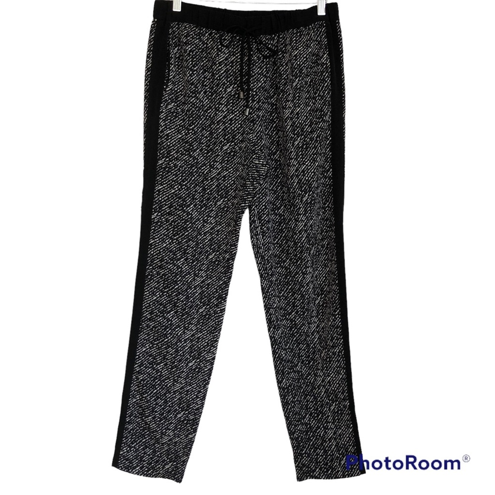 Vince Camuto Lightweight Drawstring Pants size M Black white Print tuxedo stripe